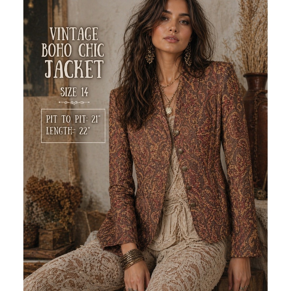 Vintage Cottagecore Boho Chic Tapestry Jacket Victorian Paisley Size 14 Retro